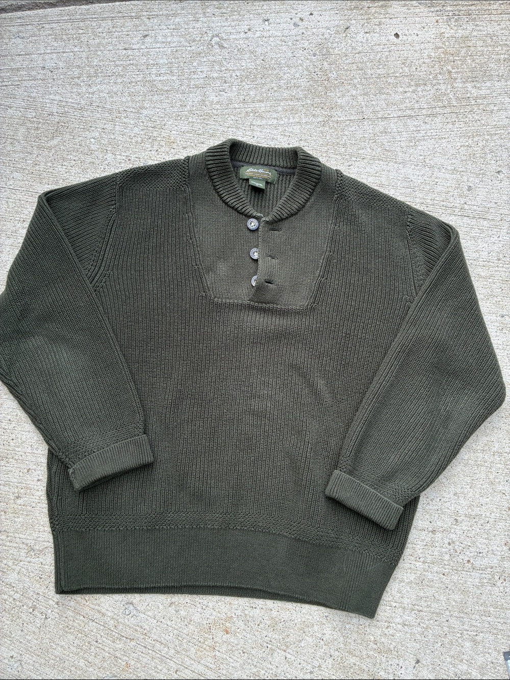 Eddie Bauer Olive Green Henley Crewneck Sweater
